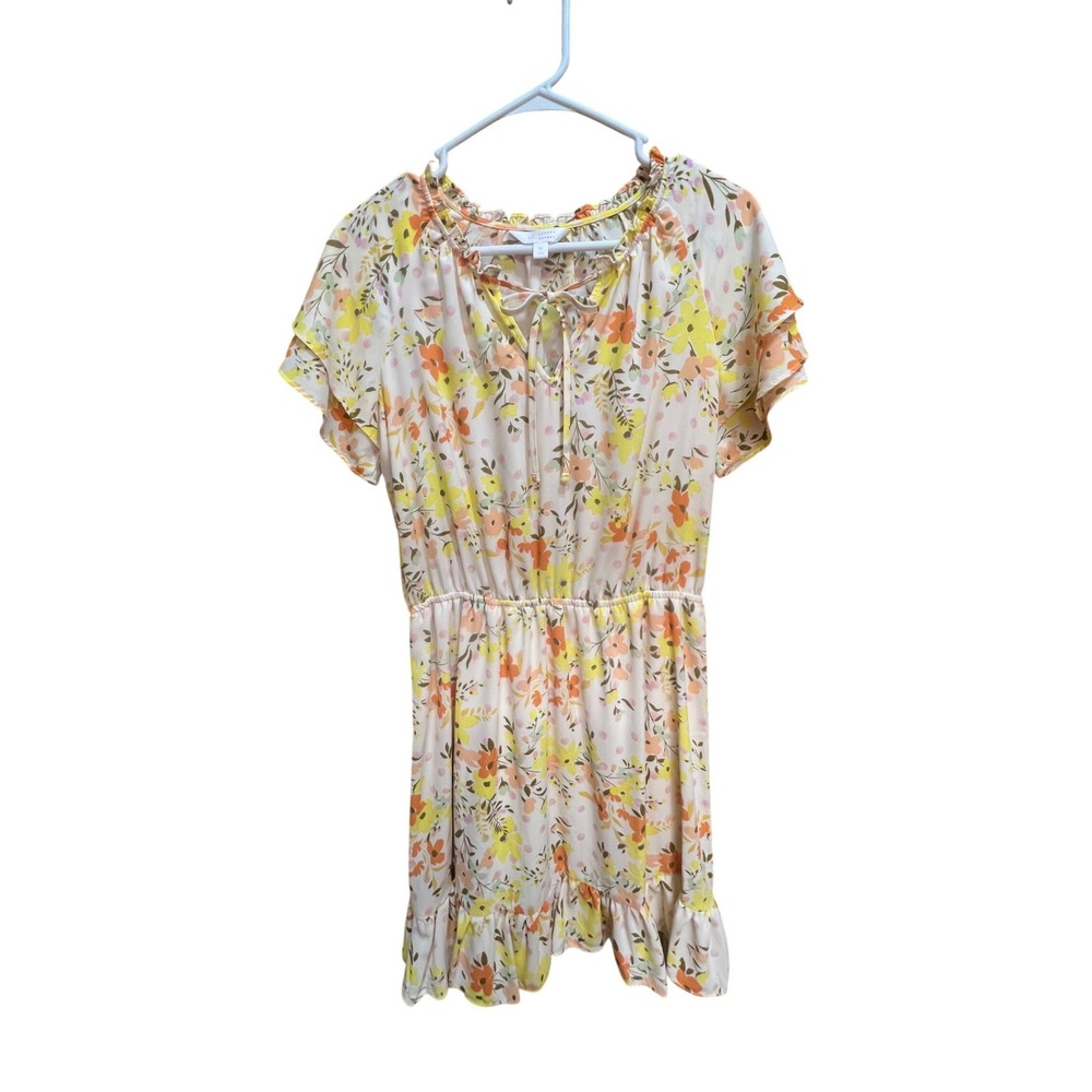 LC Lauren Conrad Floral Ruffle Mini Dress Yellow Orange Size M‎ RN73277